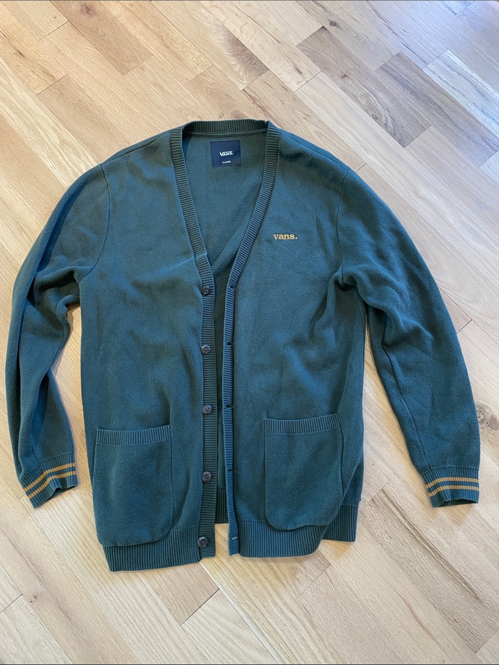 Vans Forest Green Button-Up Cardigan with Gold Logo